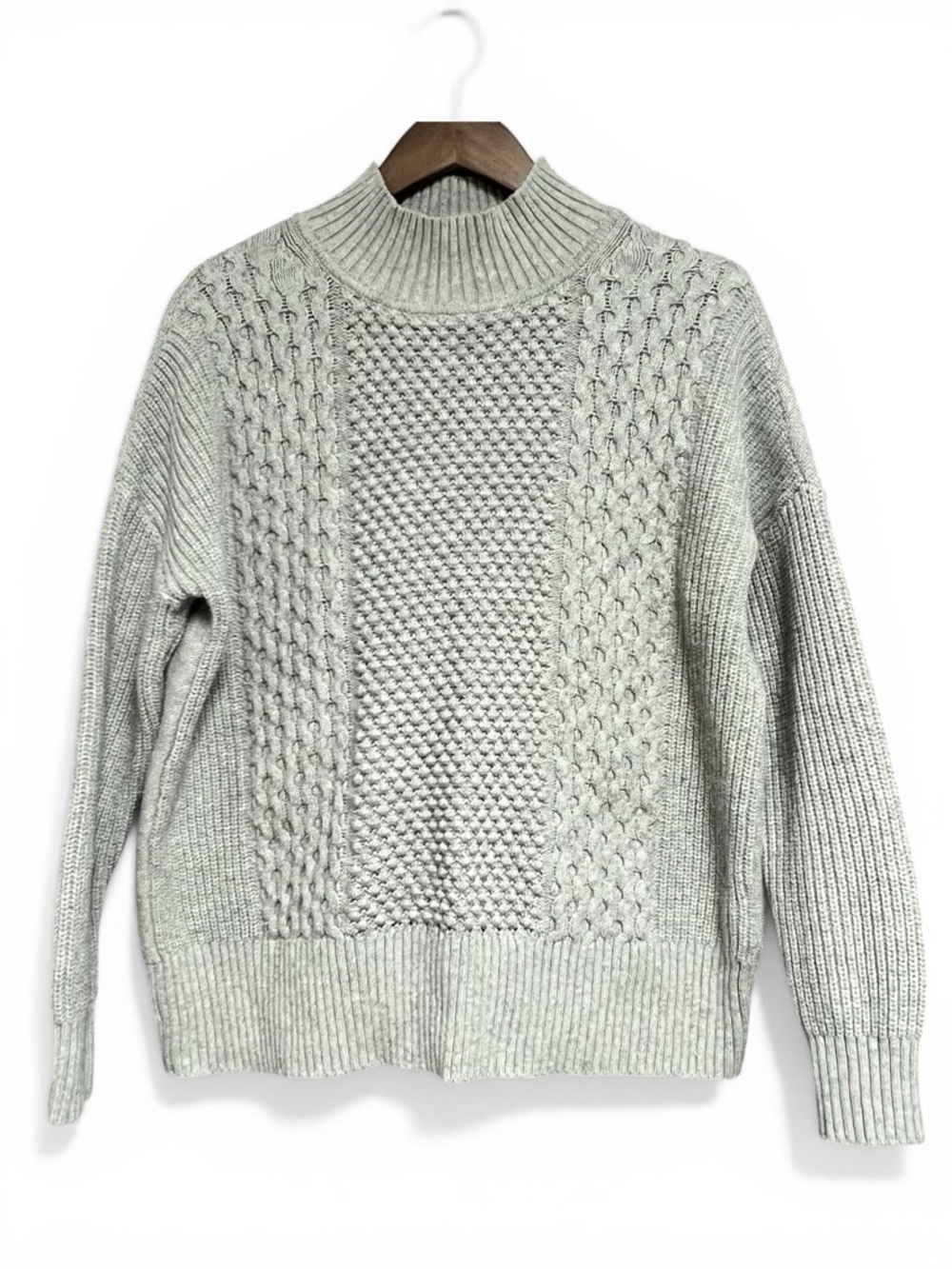 GAP Womens XS Oversized Cable Knit Mock Neck Sweater Fisherman‎ Chunky Cotton